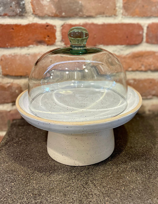 cake stand with glass cloche